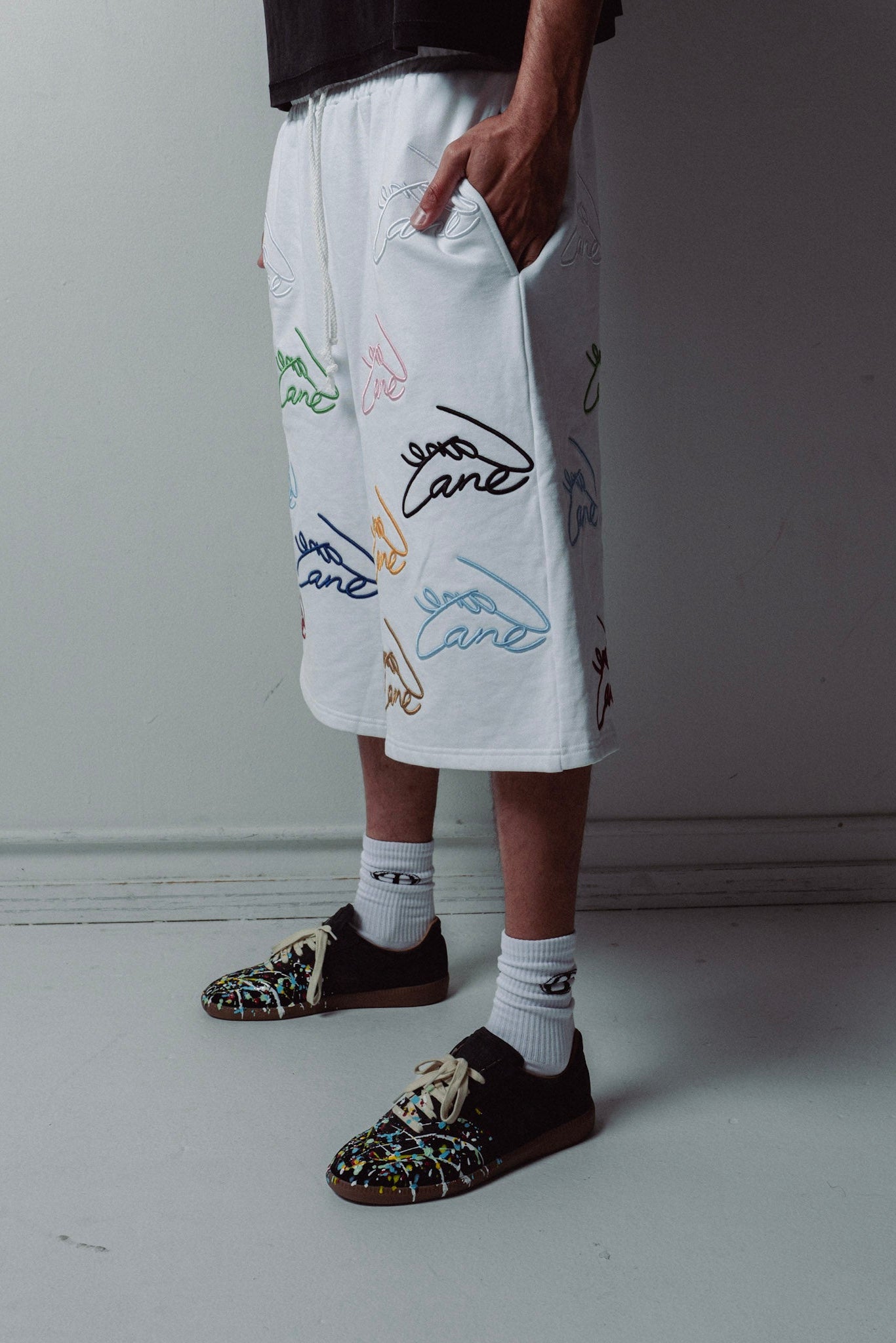 White Scribble Shorts